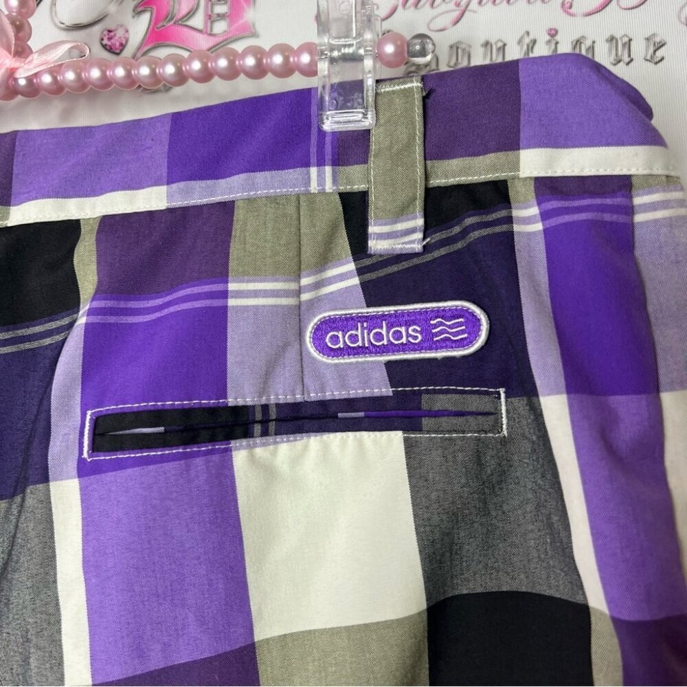 adidas shorts long Plaid Shorts in Purple, Black, and White stripes gingham - Picture 5 of 7